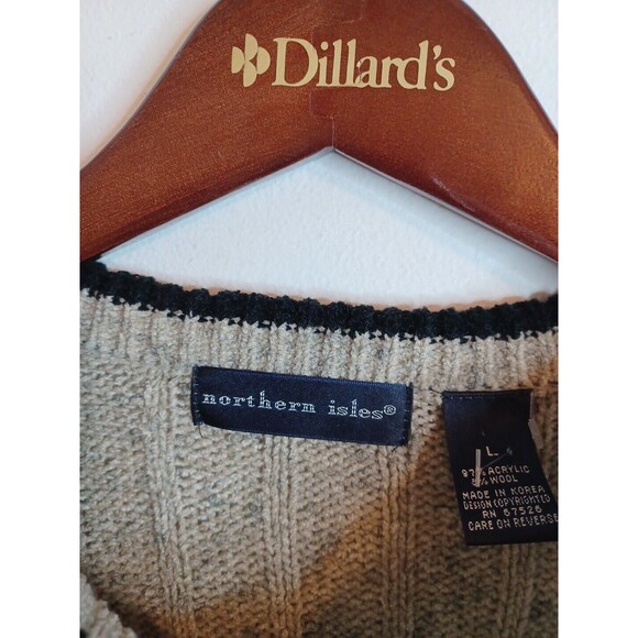 Northern Isles Pullover Wool Blend Sweater L Fair Isle Nordic Tan Knit Cardigan - Picture 3 of 8